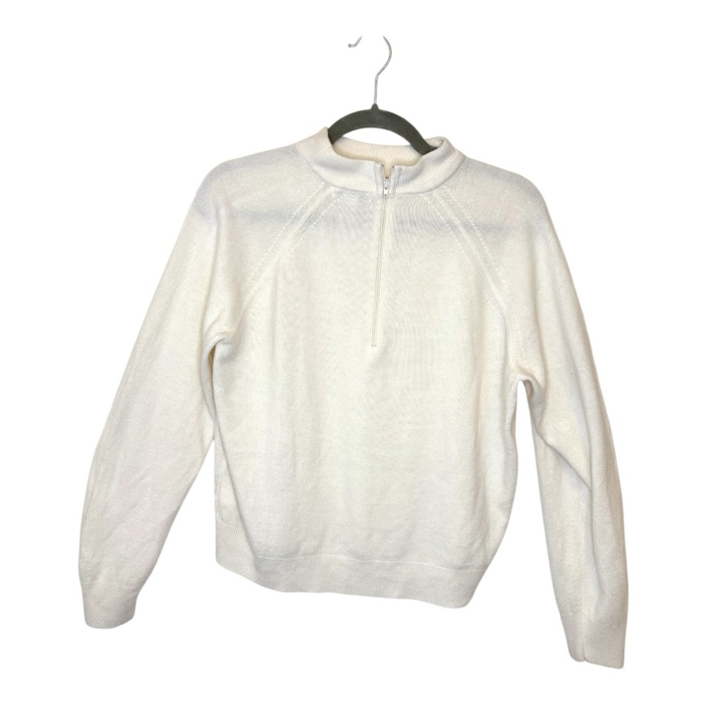 Vintage Hampshire Studio White Quarter Zip Mock Neck Sweater Petite Large
